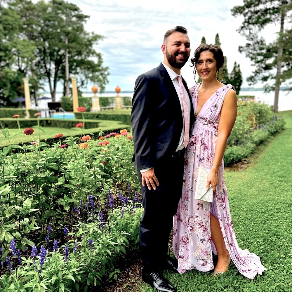 Garden Meandering Lavender Floral Print Maxi Dress